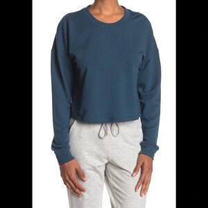 90 DEGREE BY REFLEX Terry Brushed Solid Cropped Sweatshirt, Tinker Teal, XL, NWT